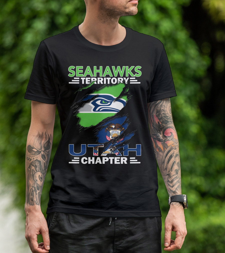 Seahawks Territory Utah Chapter Flag And Logo Ripped T-Shirt