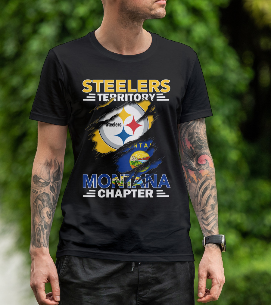 Steelers Territory Montana Chapter Steelers Logo With Montana State Flag T-Shirt