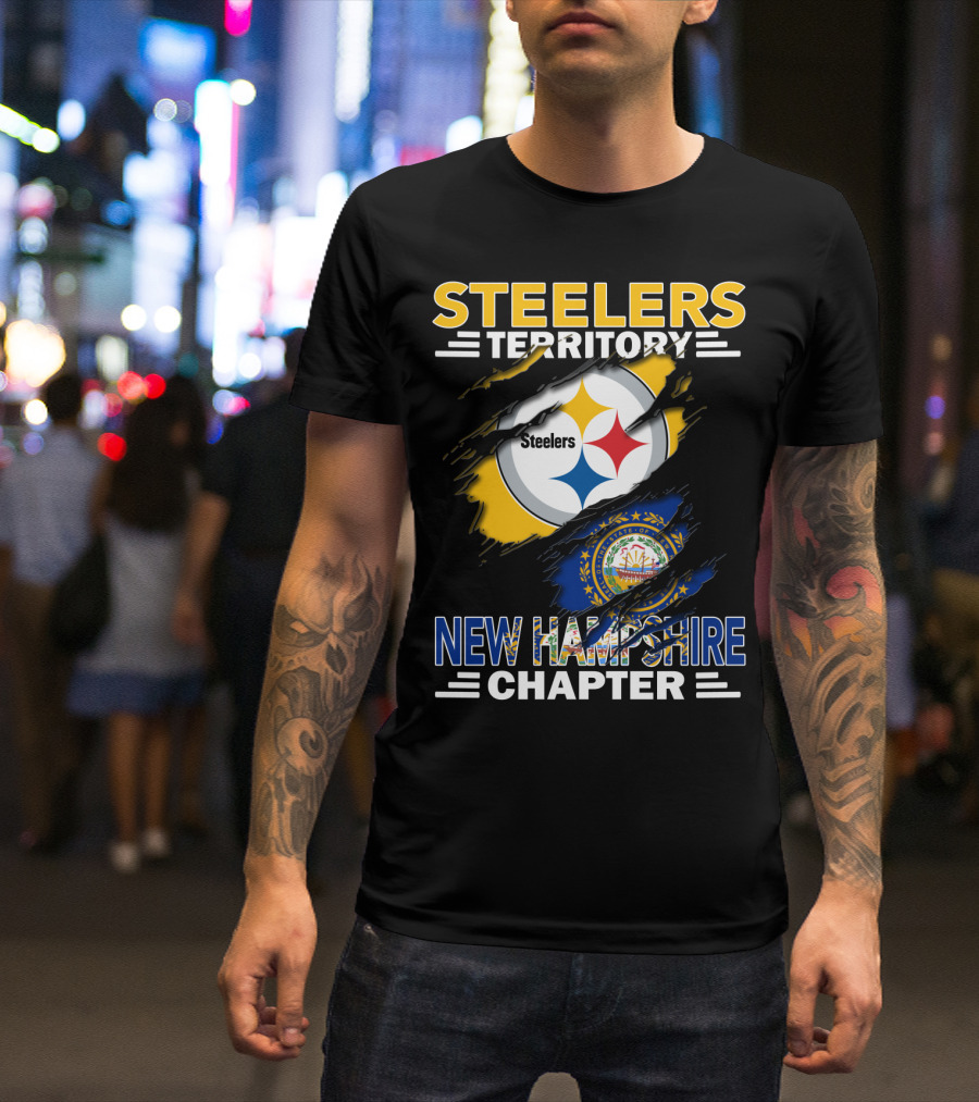 Steelers Territory New Hampshire Chapter Ripped Design Logo New Hampshire Flag T-Shirt