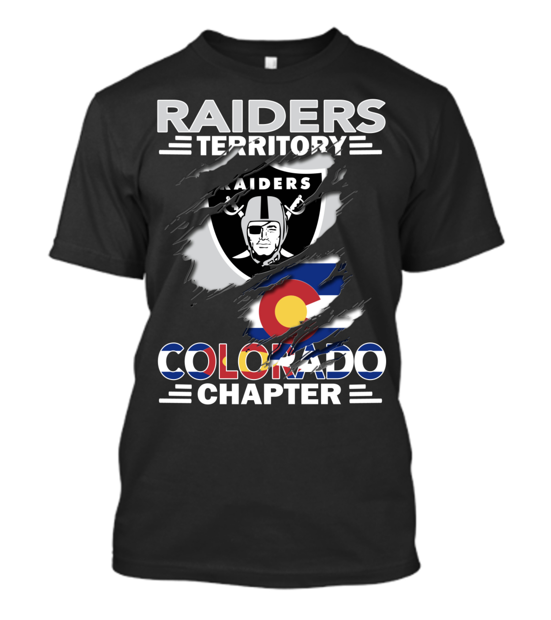Raiders Territory Colorado Chapter Raiders Logo And Colorado Flag Elements T-Shirt
