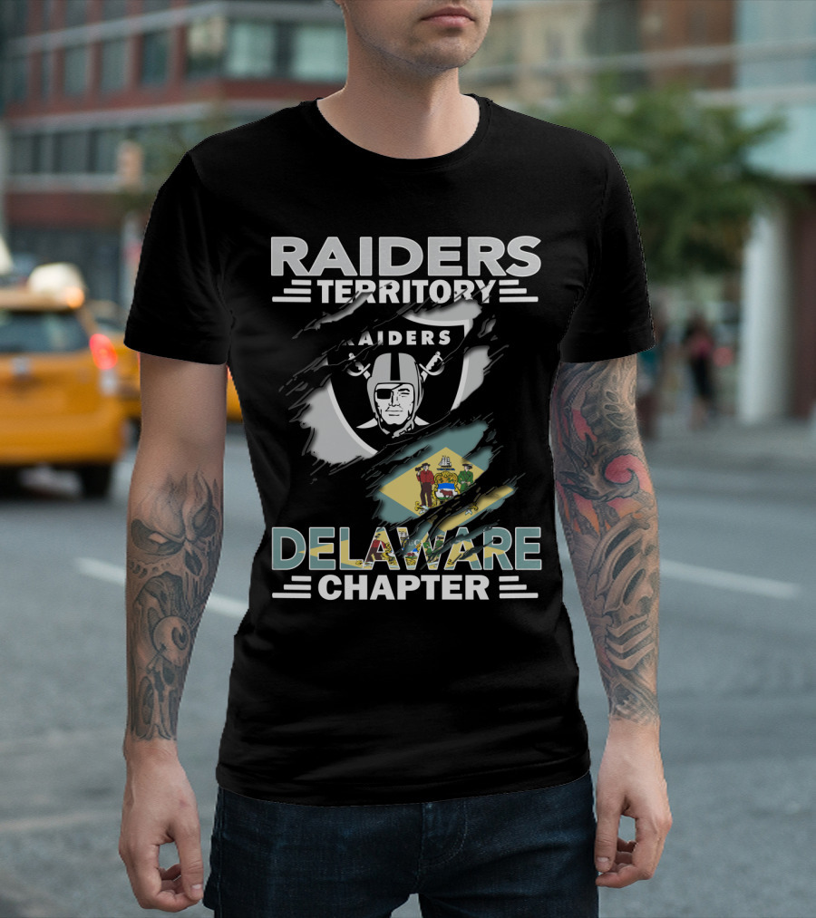 Raiders Territory Delaware Chapter With Raiders Shield And Delaware Flag T-Shirt