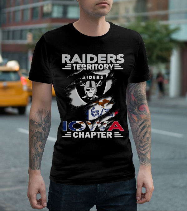 Raiders Territory Iowa Chapter Nfl Team Logo With State Flag Elements T-Shirt