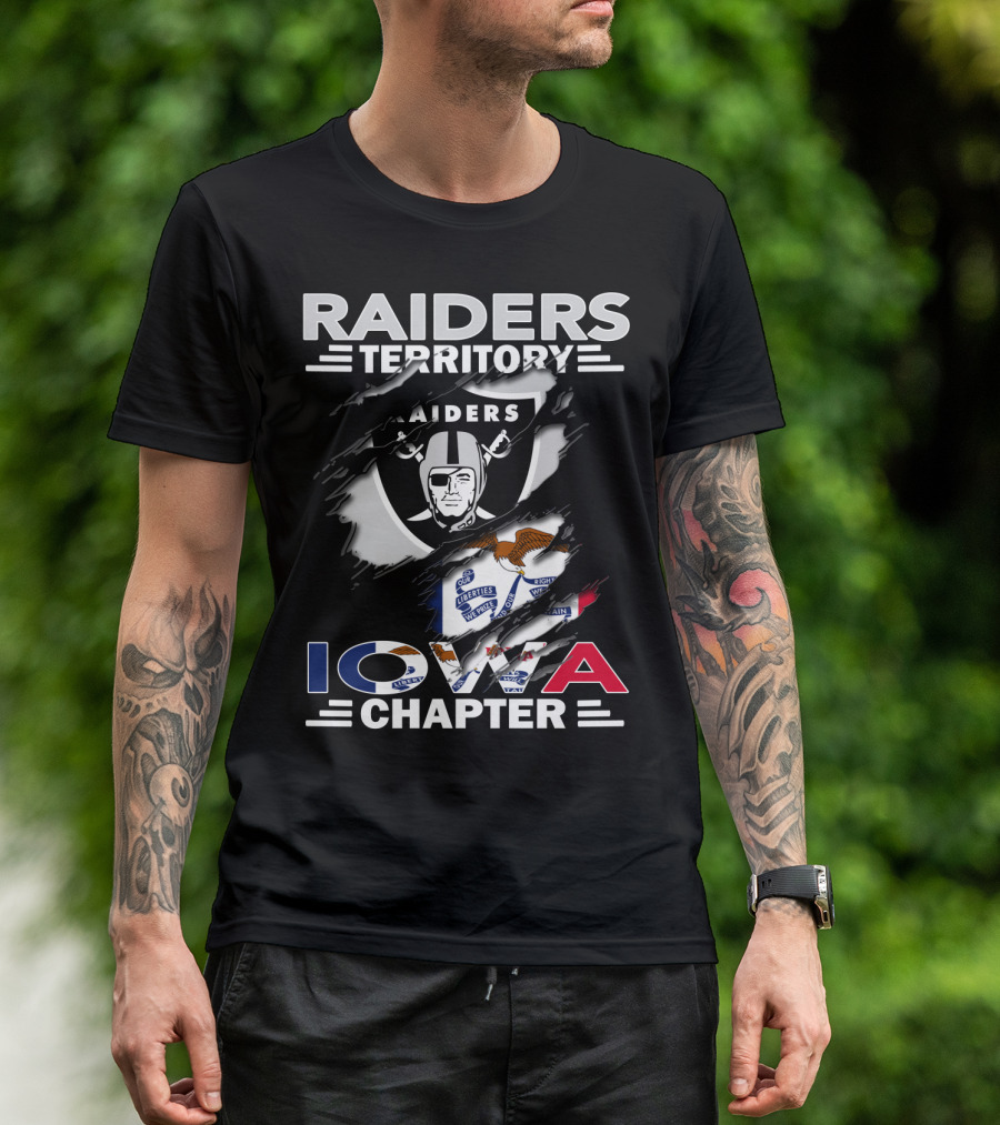 Raiders Territory Iowa Chapter Nfl Team Logo With State Flag Elements T-Shirt