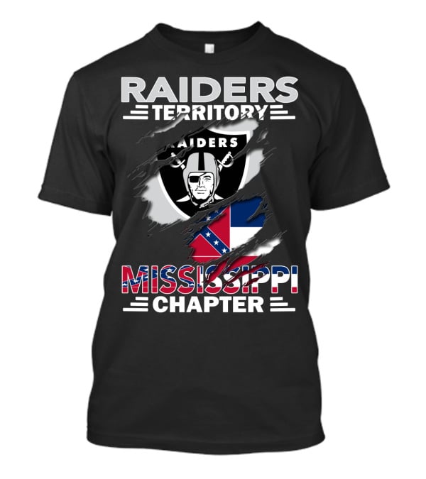 Raiders Territory Mississippi Chapter Nfl Fan Club Logo With Mississippi Flag Elements T-Shirt
