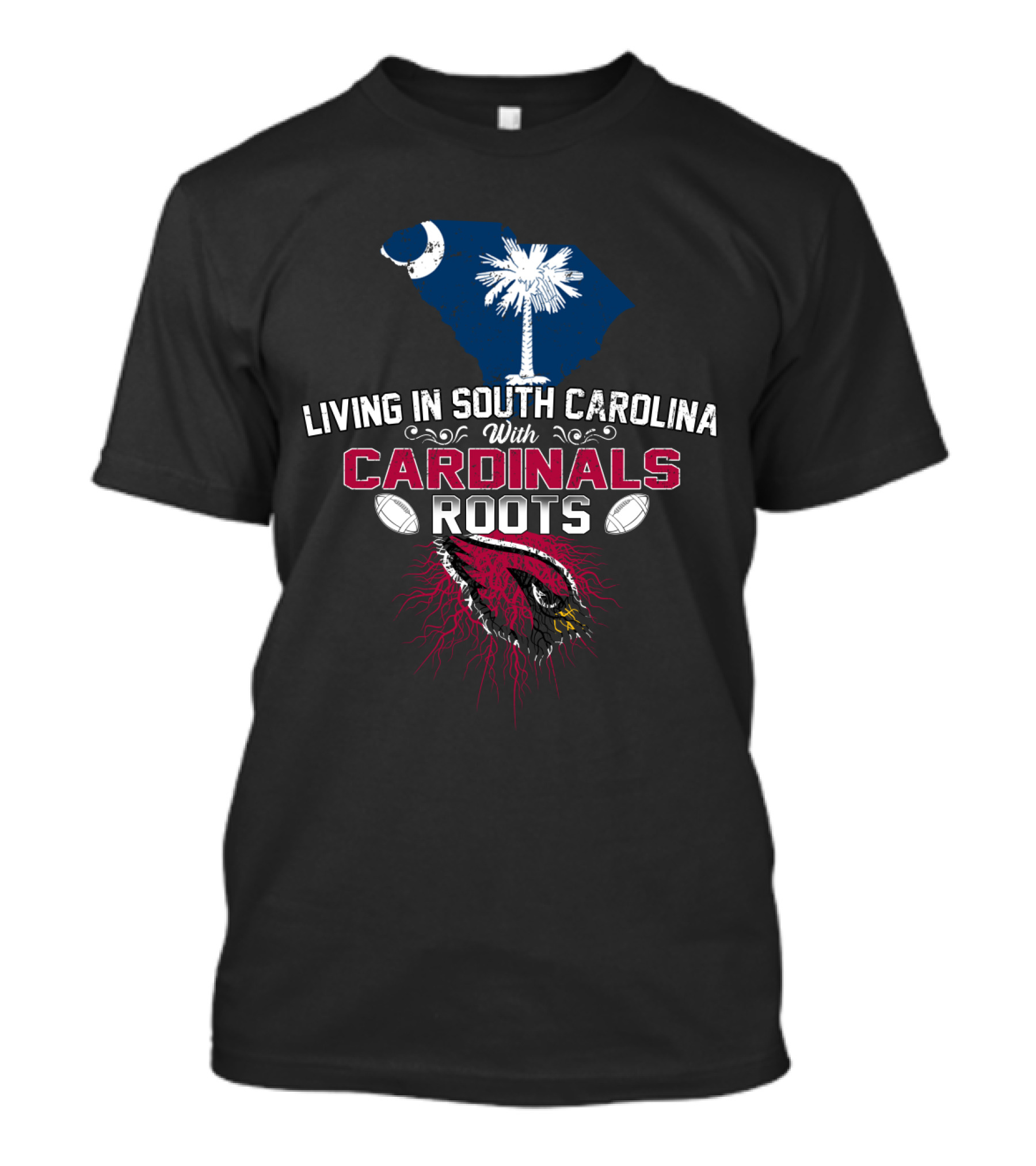 Living In South Carolina With Cardinals Roots Crescent Palm Football Helmet T-Shirt