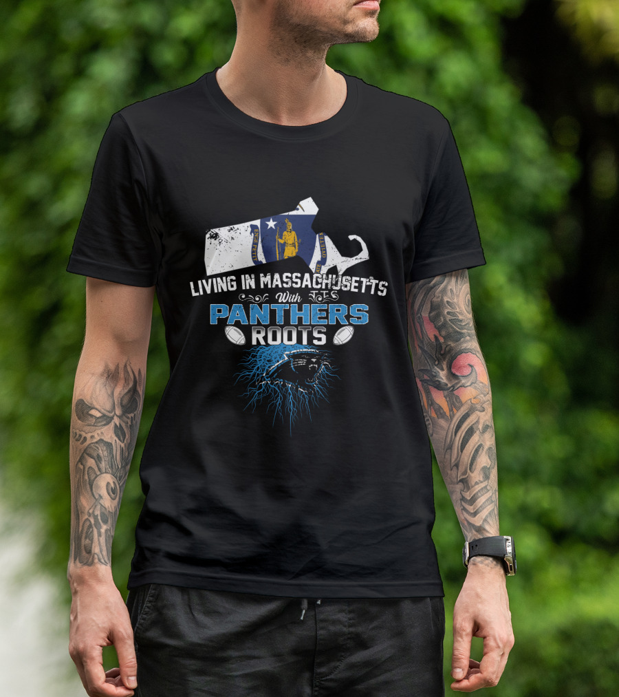 Living In Massachusetts With Panthers Roots Football Pride Map T-Shirt
