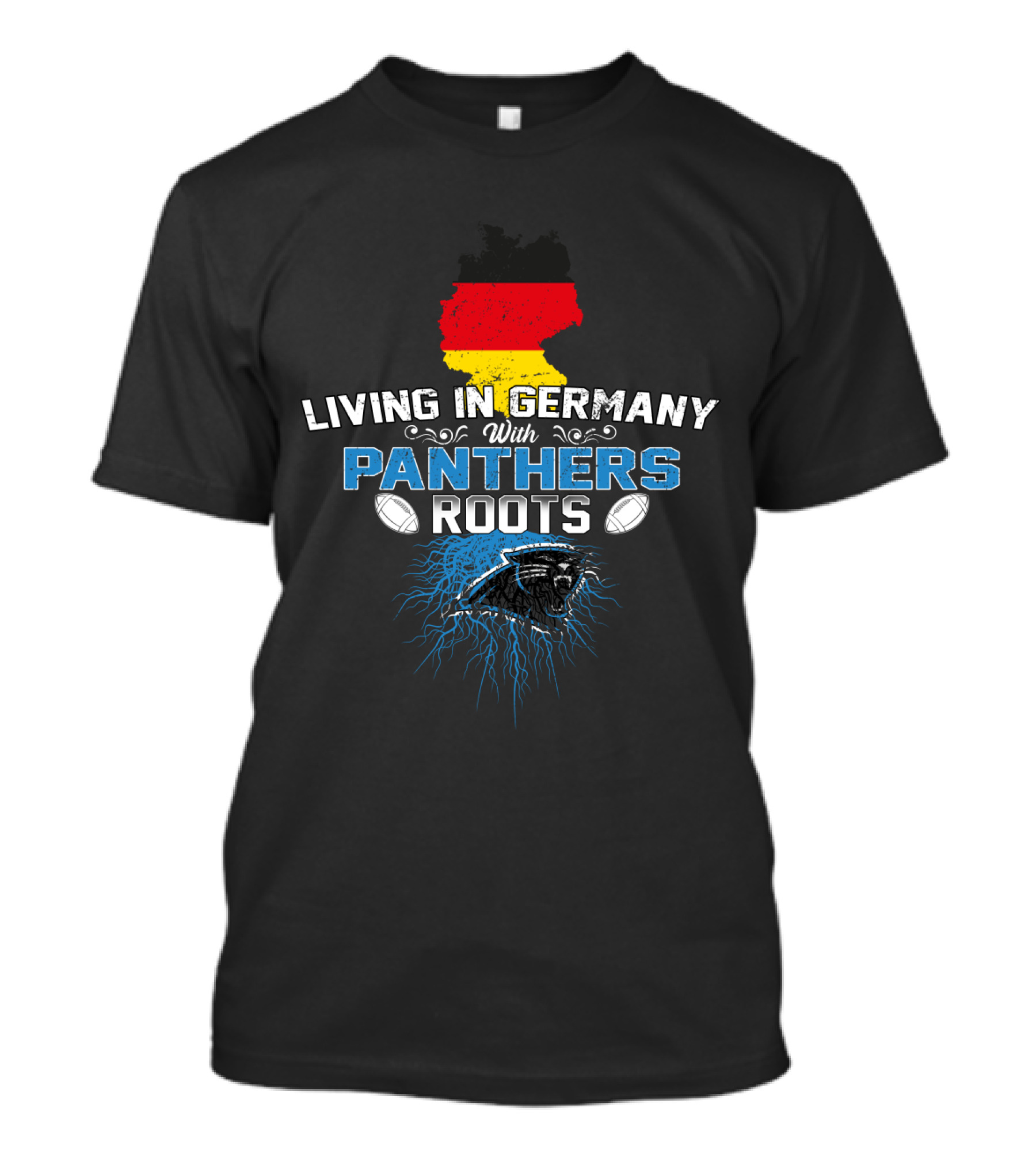 Living In Germany With Panthers Roots NFL Football Germany Map T-Shirt