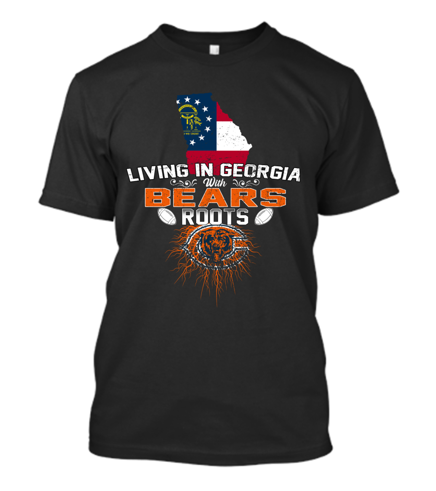 Living In Georgia With Chicago Bears Roots Flag Map Football T-Shirt