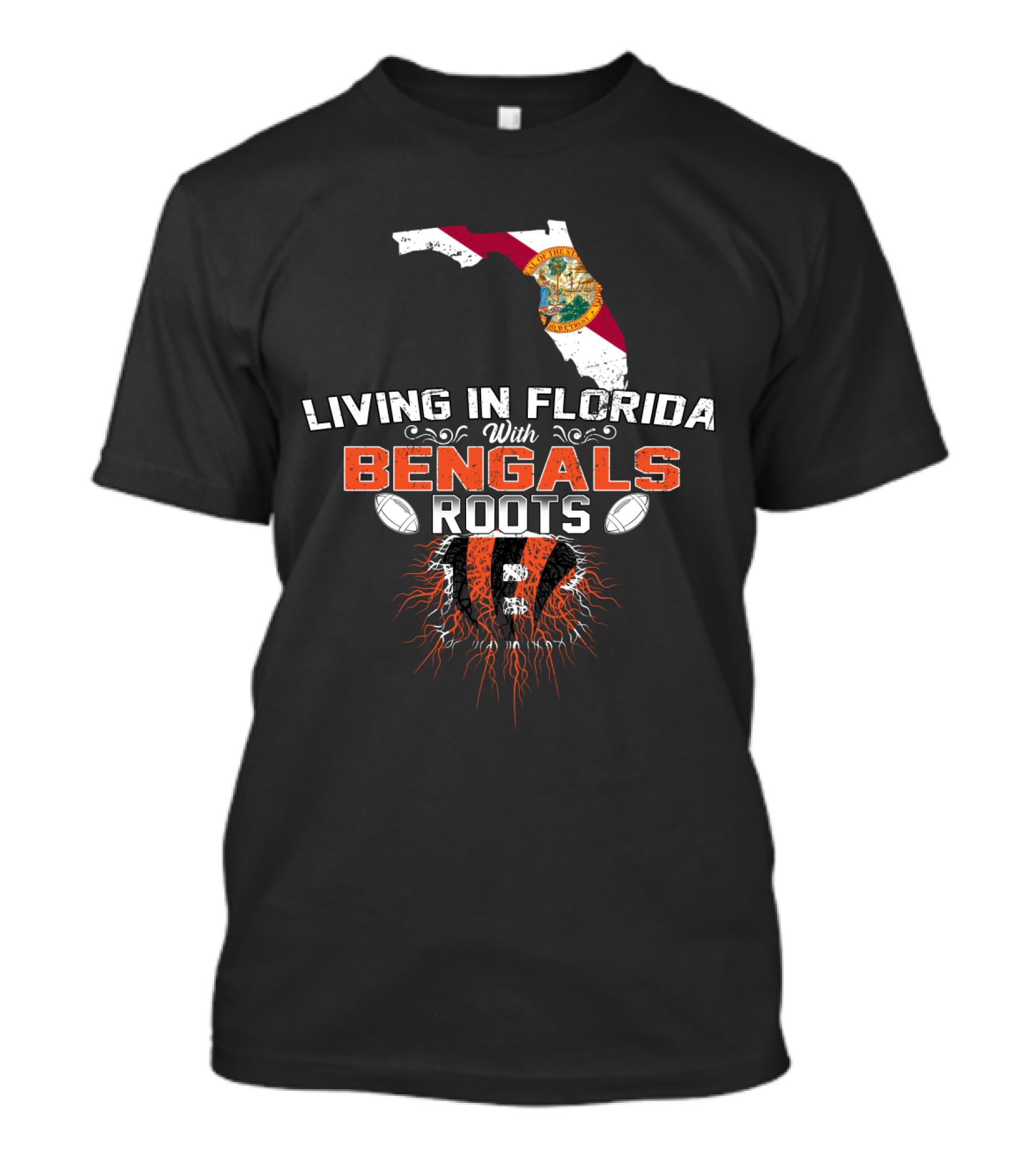 Living In Florida With Bengals Roots Football T-Shirt
