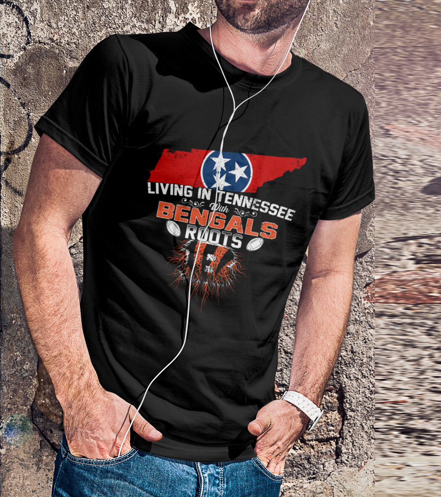 Living In Tennessee With Cincinnati Bengals Roots Football Fan Map T-Shirt