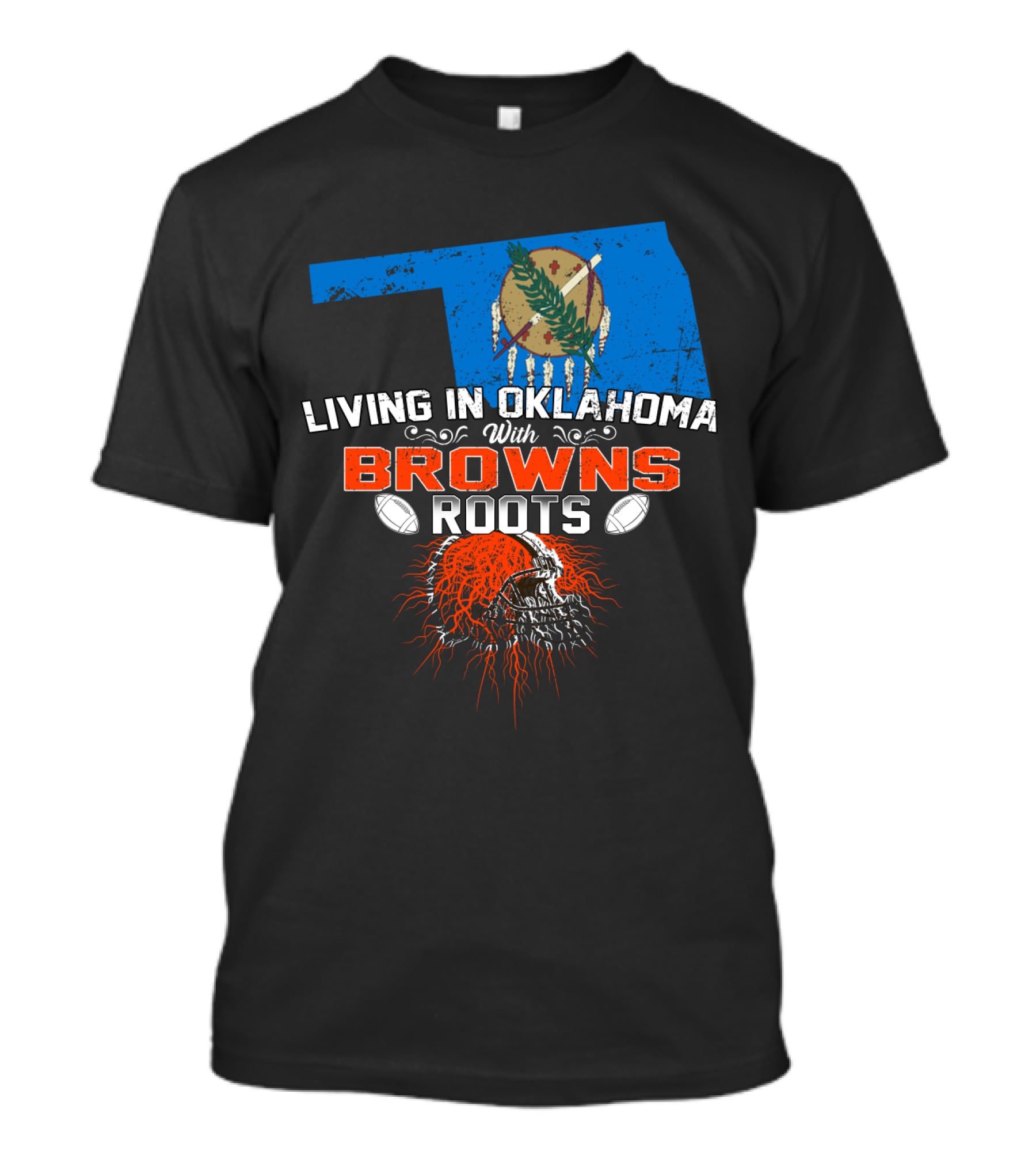 Living In Oklahoma With Browns Roots And Oklahoma State Map T-Shirt