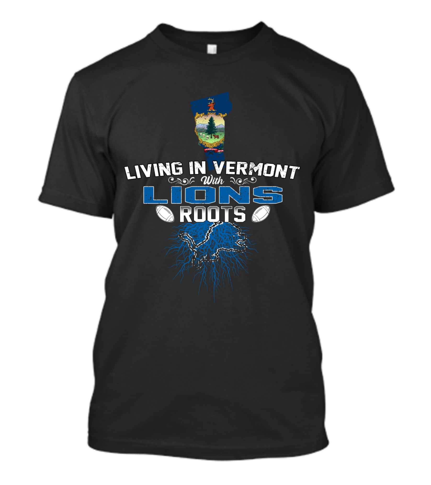 Living In Vermont With Lions Roots Vermont Shape Football T-Shirt