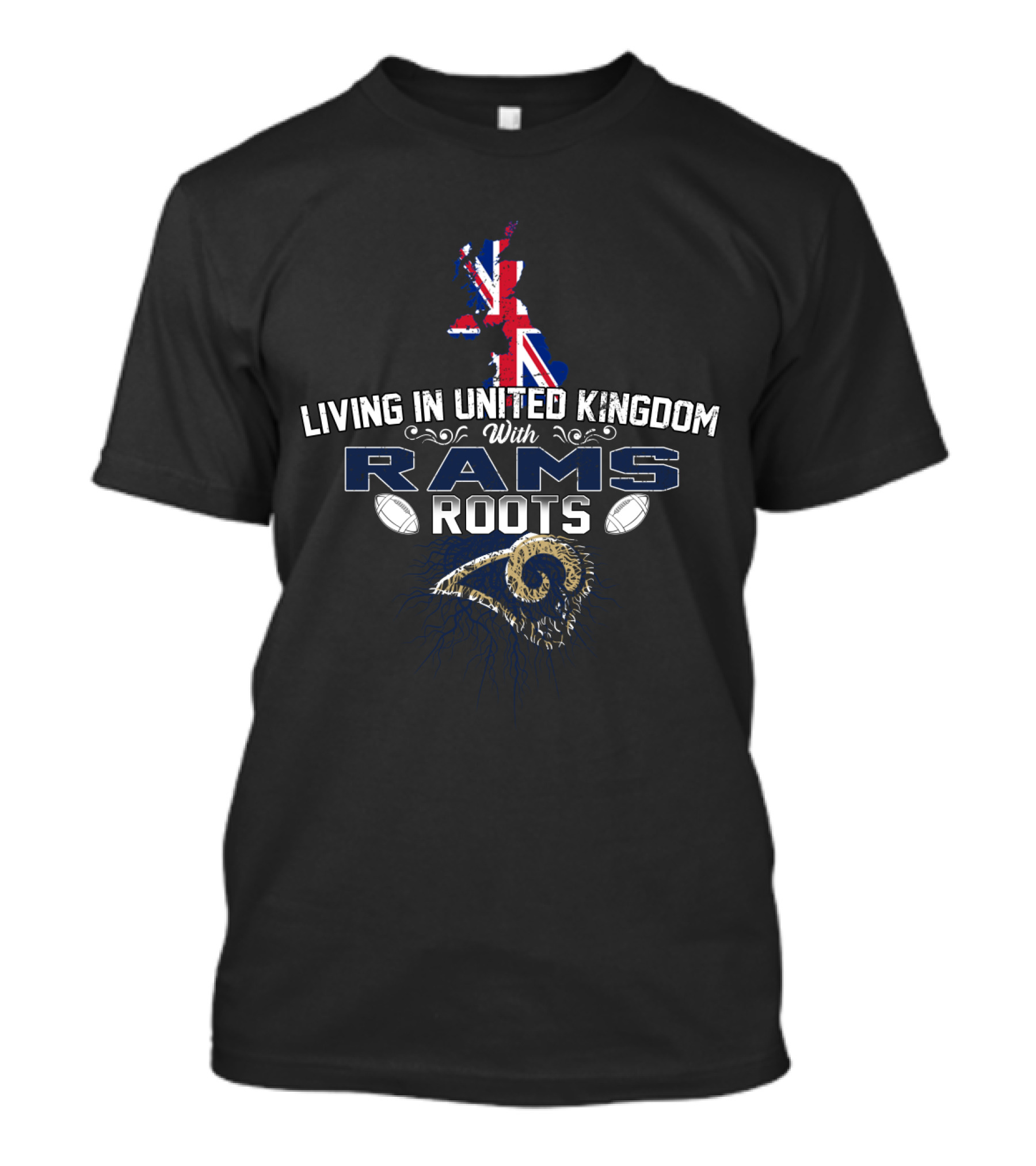 Living In United Kingdom With Rams Roots Union Jack Map Ram T-Shirt