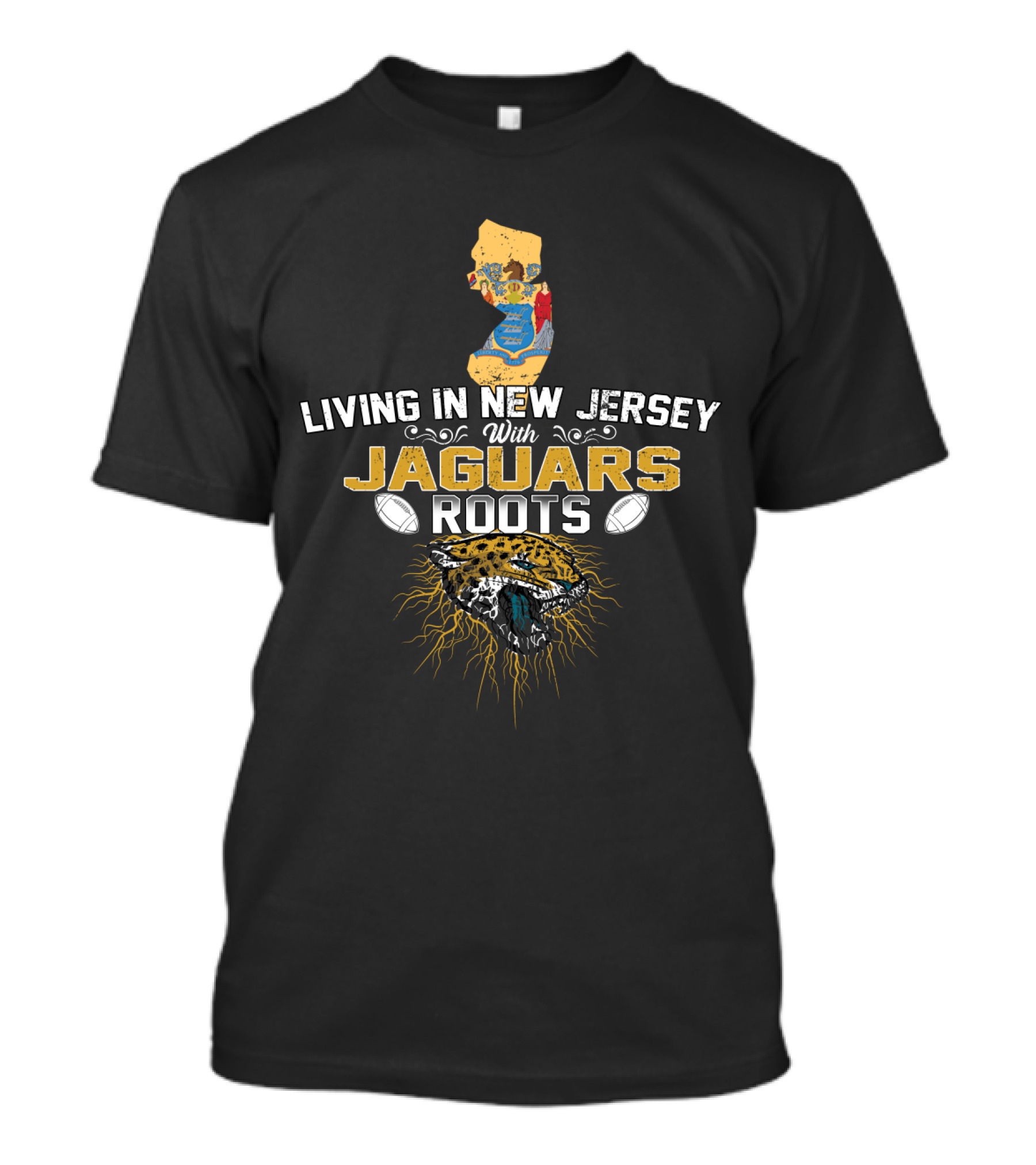 Living In New Jersey With Jaguars Roots Map And Fierce Jaguar Head T-Shirt