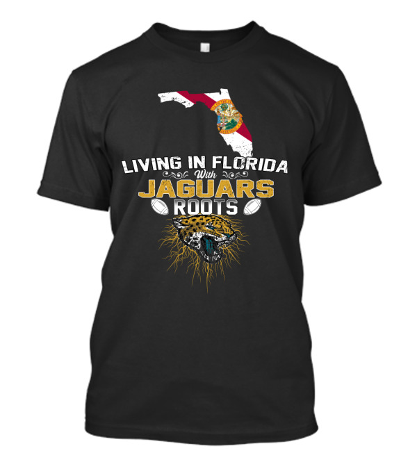 Living In Florida With Jaguars Roots Florida Map And Jaguar Head T-Shirt