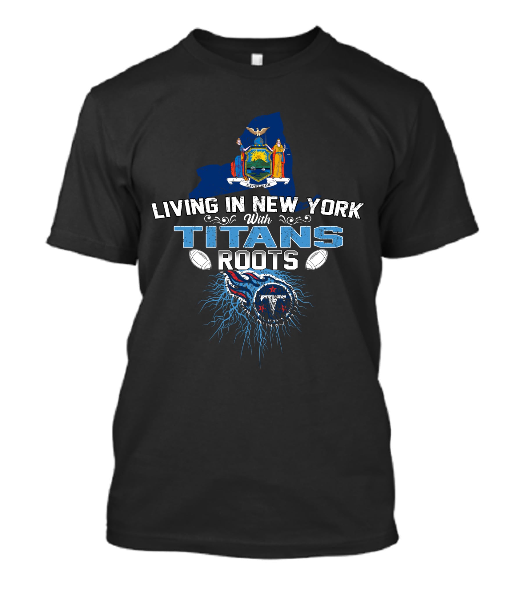 Living In New York With Titans Roots Map State Football Badge T-Shirt