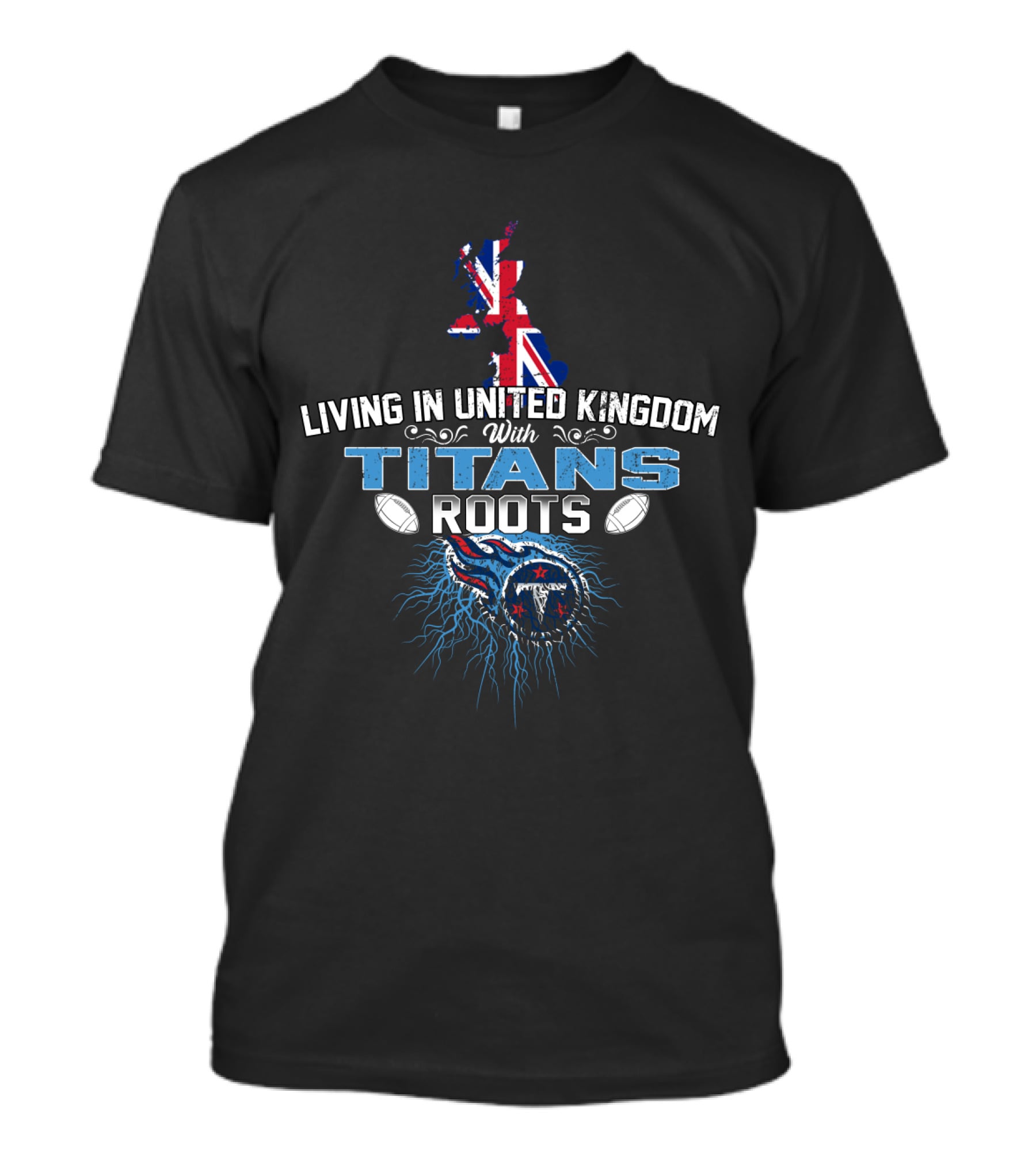 Living In United Kingdom With Titans Roots And Union Jack Map Rugby Connection T-Shirt