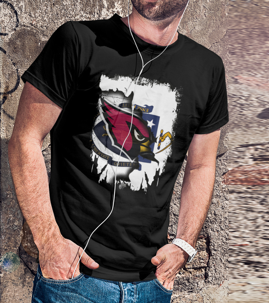 Massachusetts State Flag With Cardinals Football Logo Overlay T-Shirt