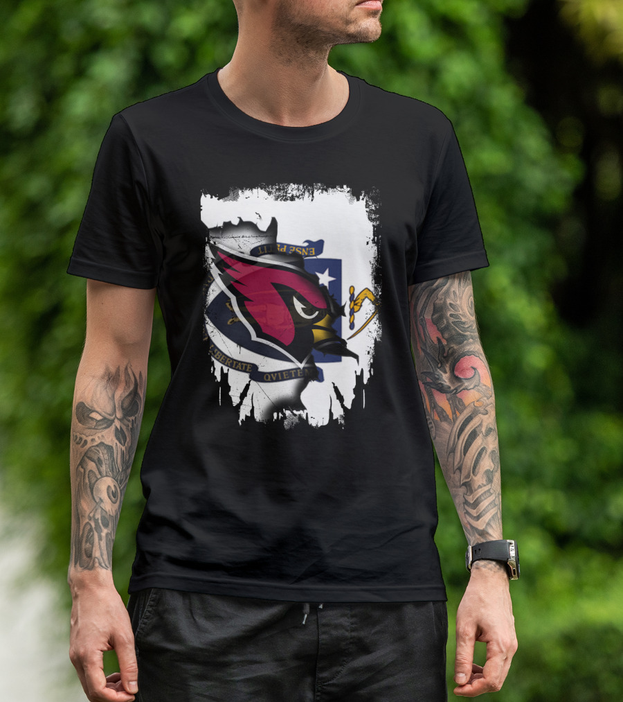 Massachusetts State Flag With Cardinals Football Logo Overlay T-Shirt