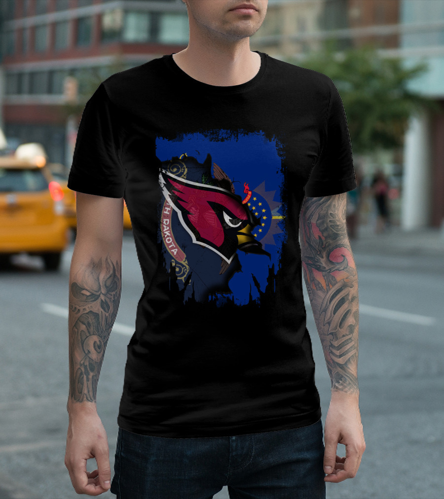 North Dakota Cardinals Mandala with State Flag Elements T-Shirt