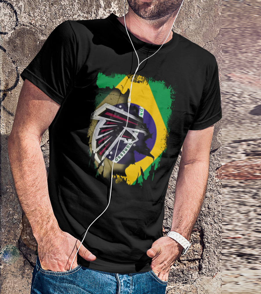 Atlanta Falcons Logo With Brazilian Flag Background T-Shirt