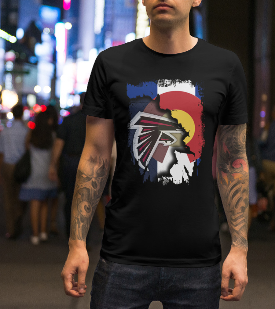 Together Colorado Falcons With State Flag And Atlanta Falcons Logo Fusion T-Shirt