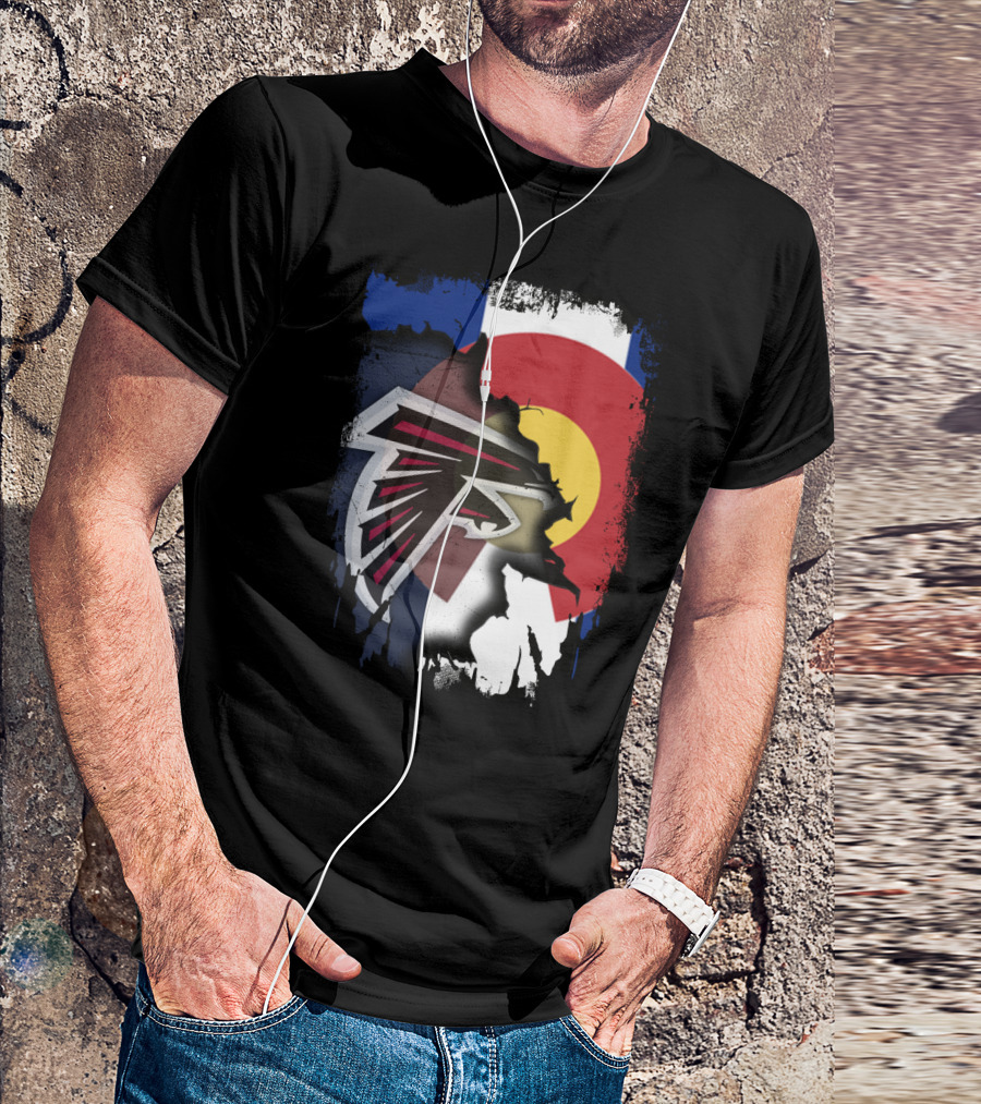 Together Colorado Falcons With State Flag And Atlanta Falcons Logo Fusion T-Shirt