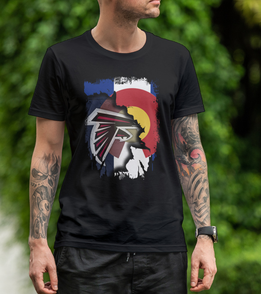 Together Colorado Falcons With State Flag And Atlanta Falcons Logo Fusion T-Shirt