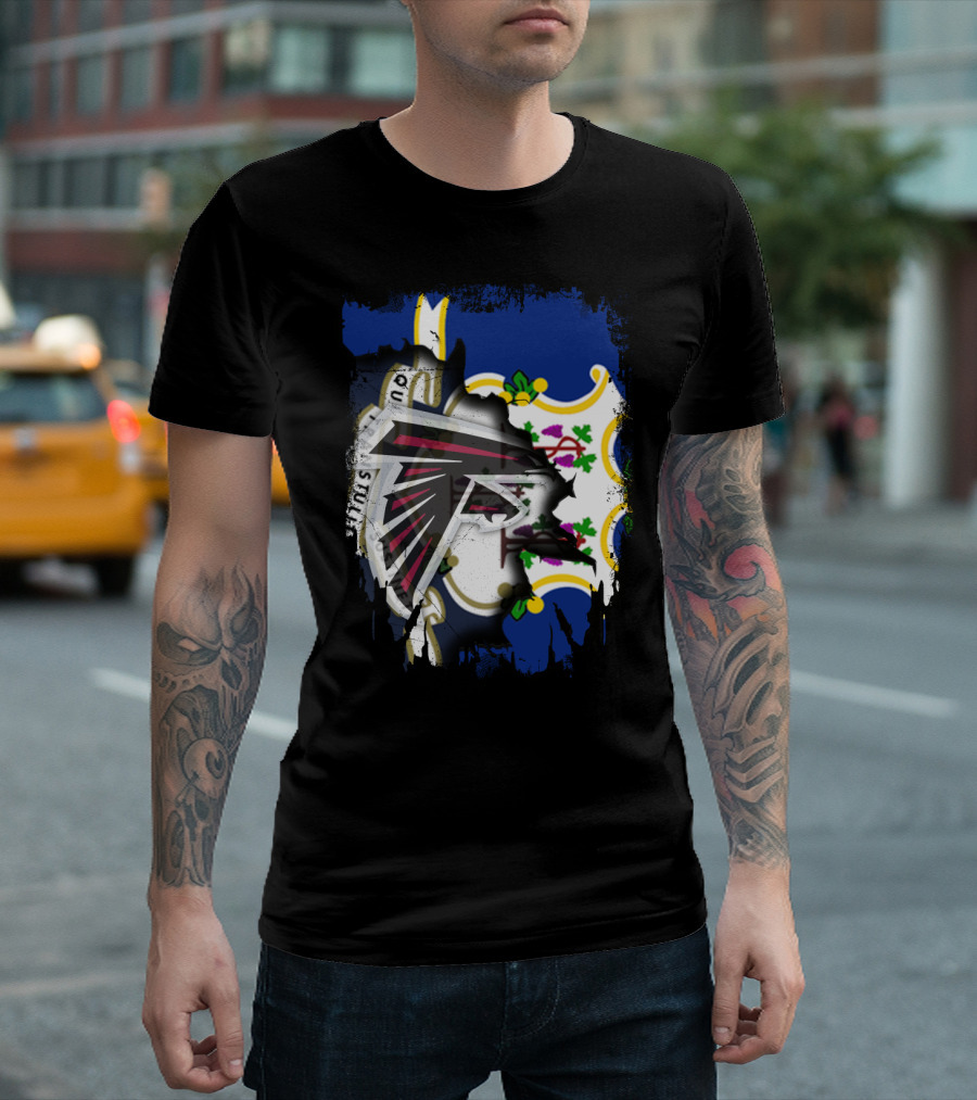 Connecticut State Flag with Atlanta Falcons Logo Integration T-Shirt