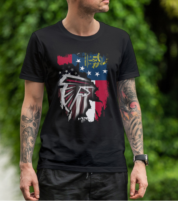 Georgia Flag Blended With Atlanta Falcons Logo Together T-Shirt