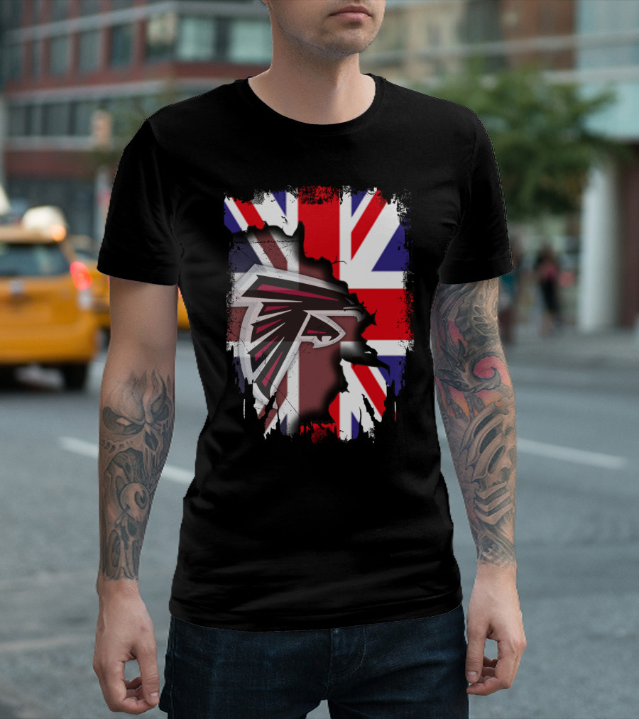 United Kingdom Flag With Falcons Logo Together T-Shirt