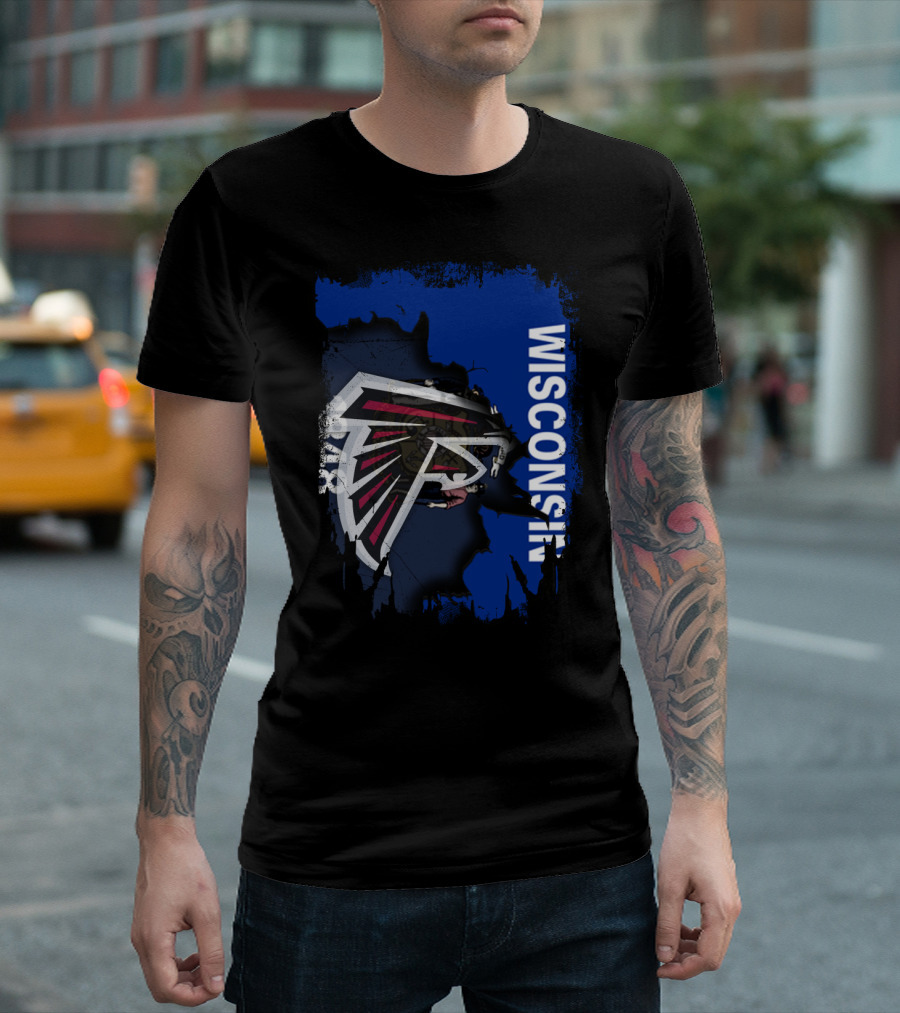 Wisconsin Torn Map Design Featuring Falcons T-Shirt