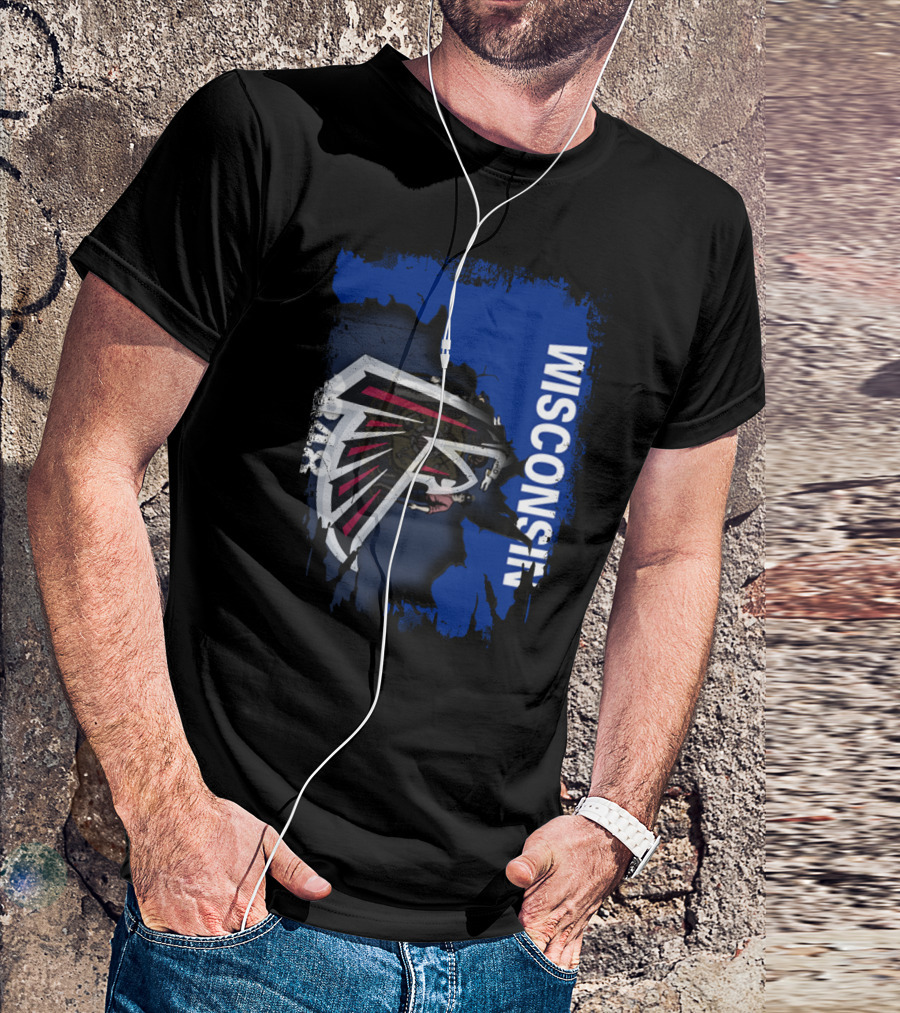 Wisconsin Torn Map Design Featuring Falcons T-Shirt