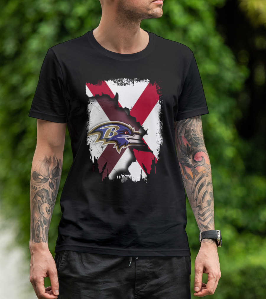 Alabama Flag With Baltimore Ravens Logo Fusion T-Shirt