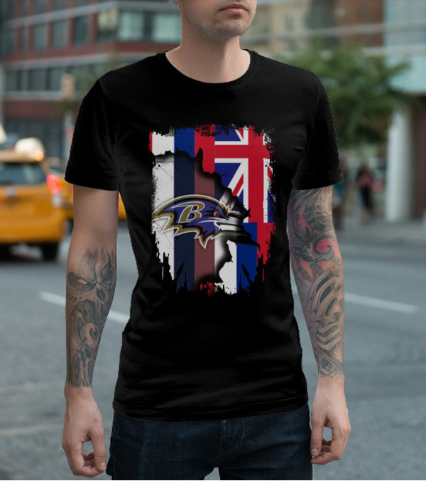 Baltimore Ravens Logo Over Hawaiian Flag Together T-Shirt