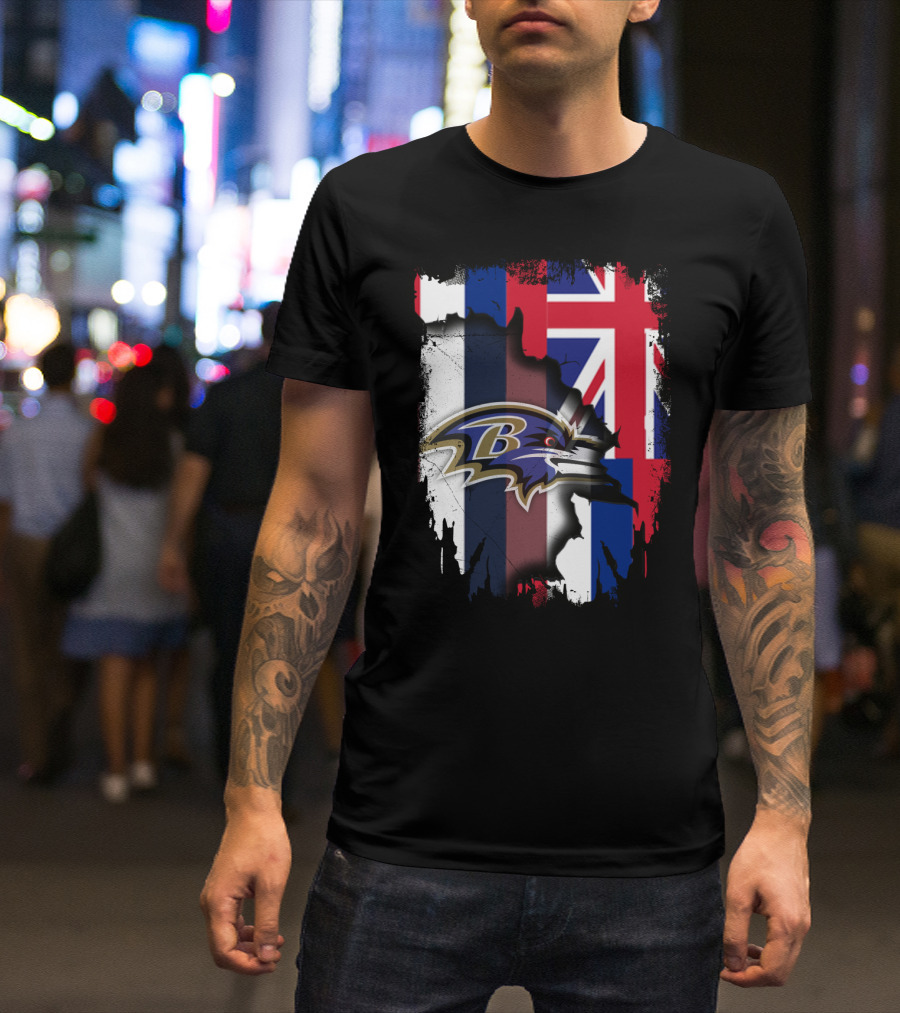 Baltimore Ravens Logo Over Hawaiian Flag Together T-Shirt
