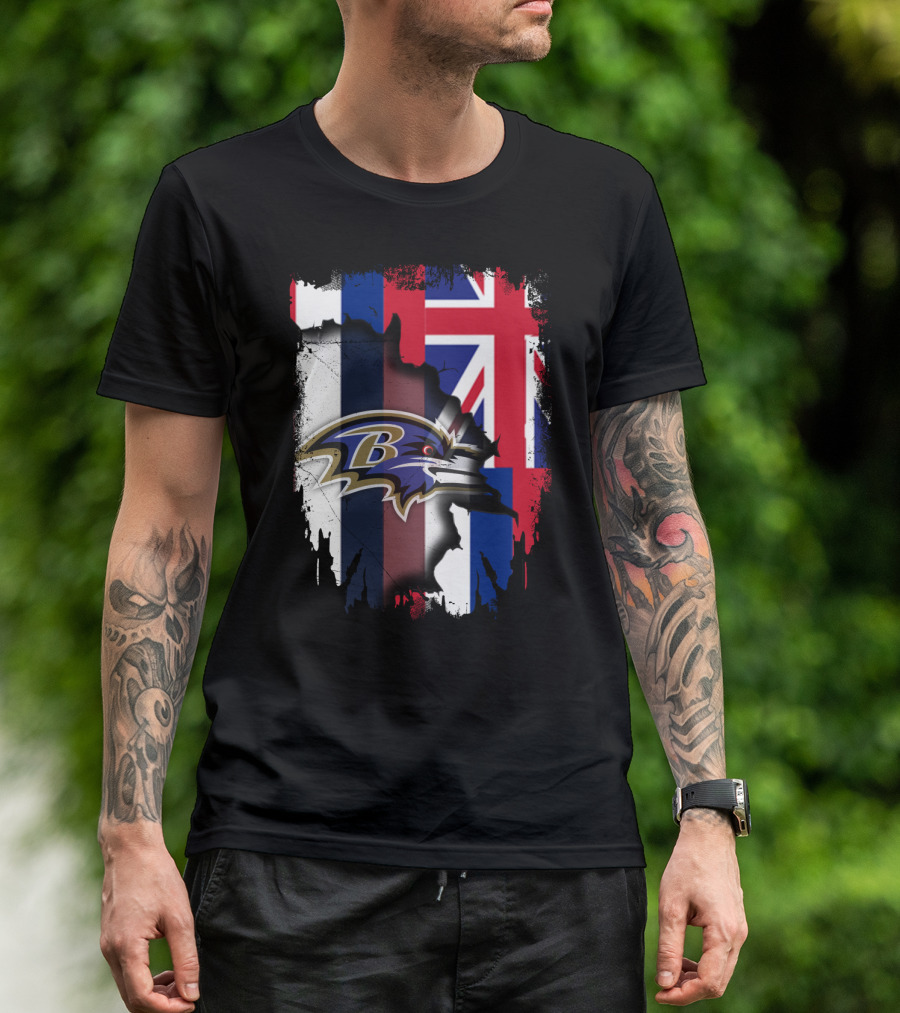 Baltimore Ravens Logo Over Hawaiian Flag Together T-Shirt