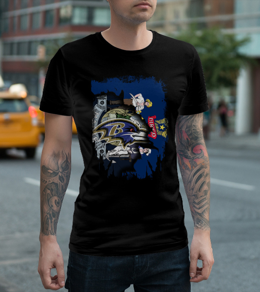 Baltimore Ravens Logo on Maine State Flag Elements T-Shirt
