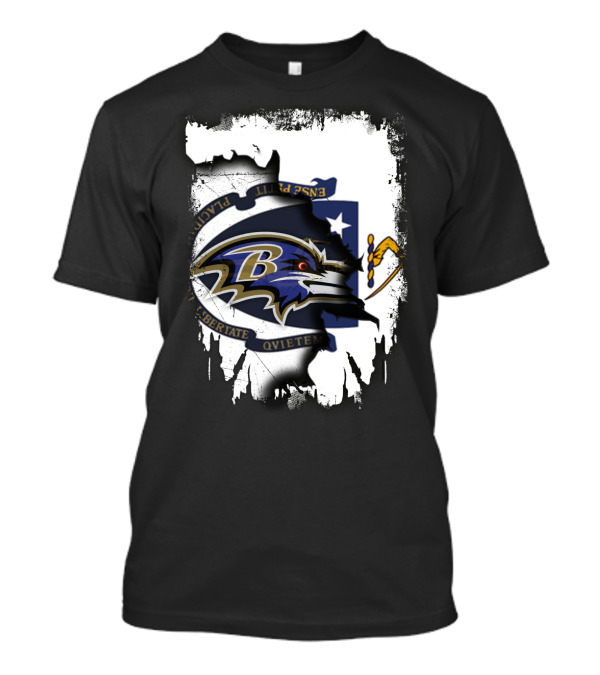 Massachusetts Flag Rip With Baltimore Ravens T-Shirt