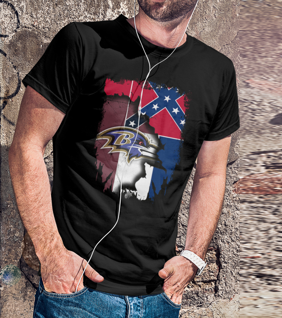 Baltimore Ravens Combined With Mississippi Flag Elements T-Shirt