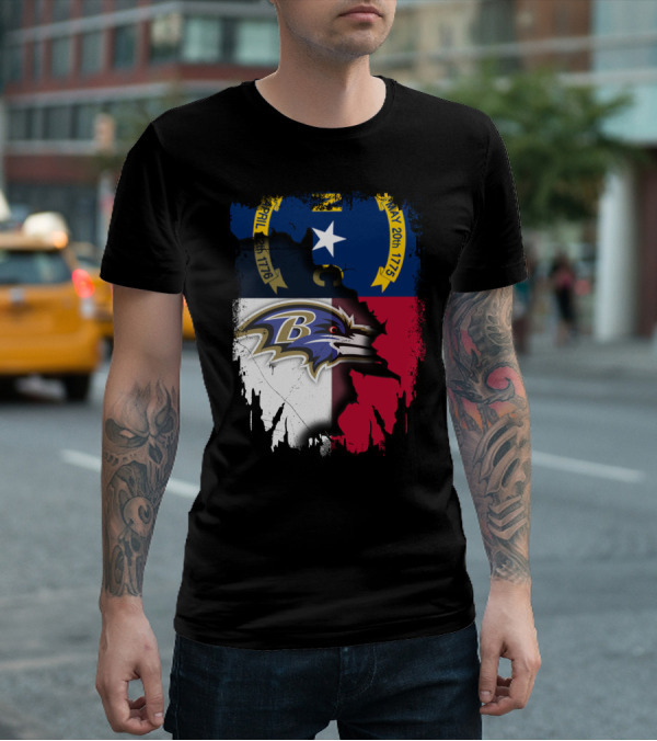 North Carolina State Flag Baltimore Ravens Football Team Fusion T-Shirt