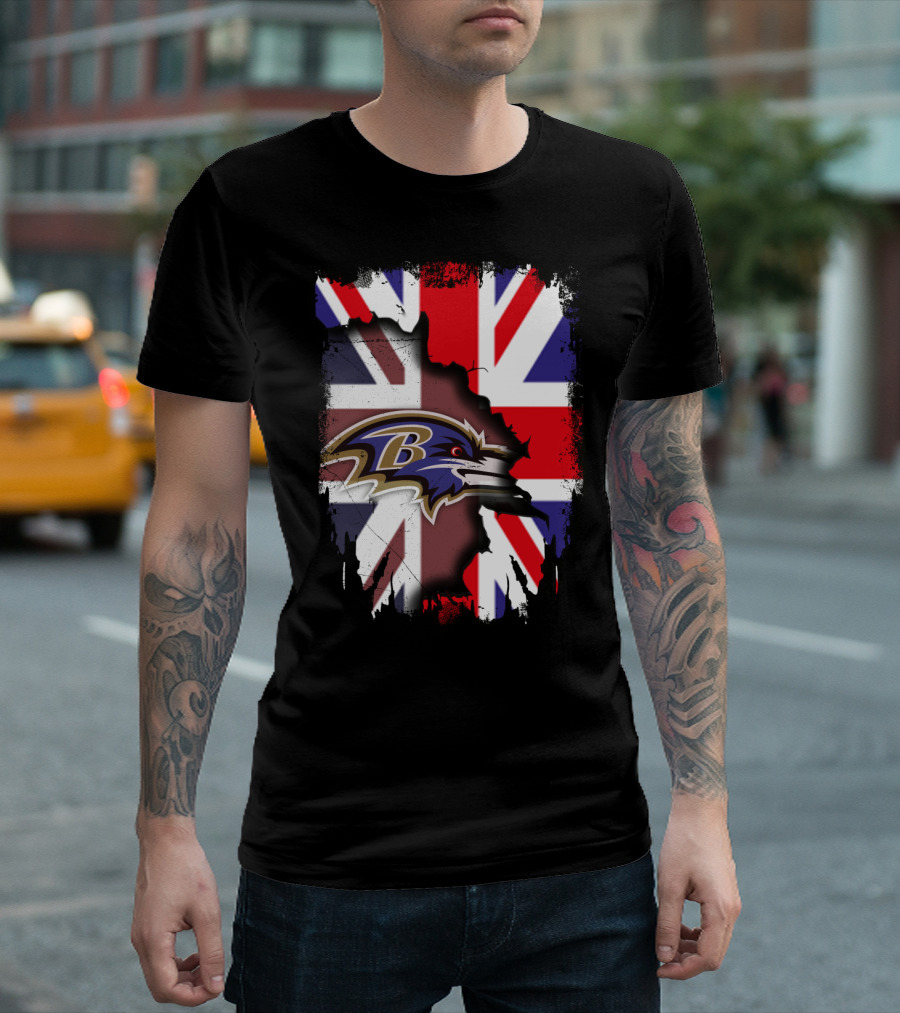 United Kingdom Union Jack with Ravens NFL Team T-Shirt