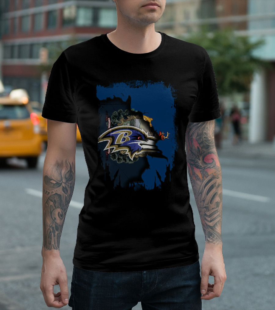 Baltimore Ravens Logo Integration With Vermont Outline T-Shirt