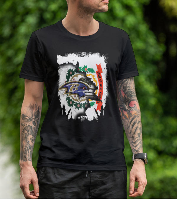 State Of West Virginia And Baltimore Ravens Logo Fusion T-Shirt