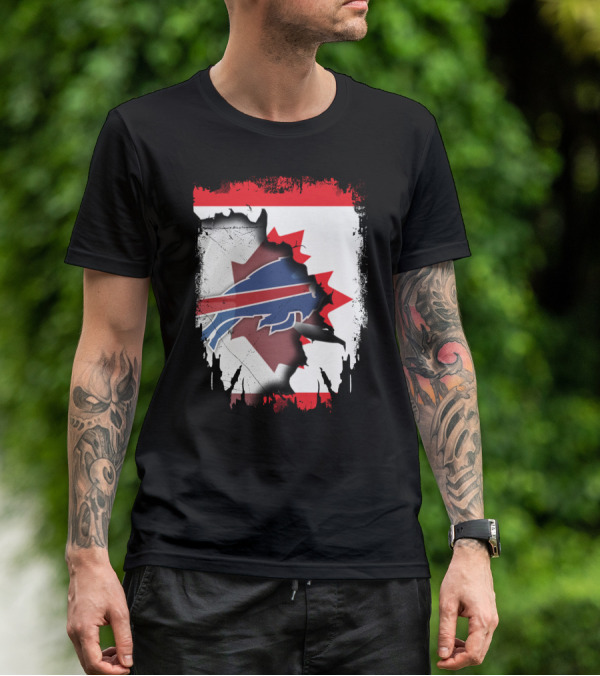Together Canada With Bills Buffalo Logo And Maple Leaf Banner T-Shirt