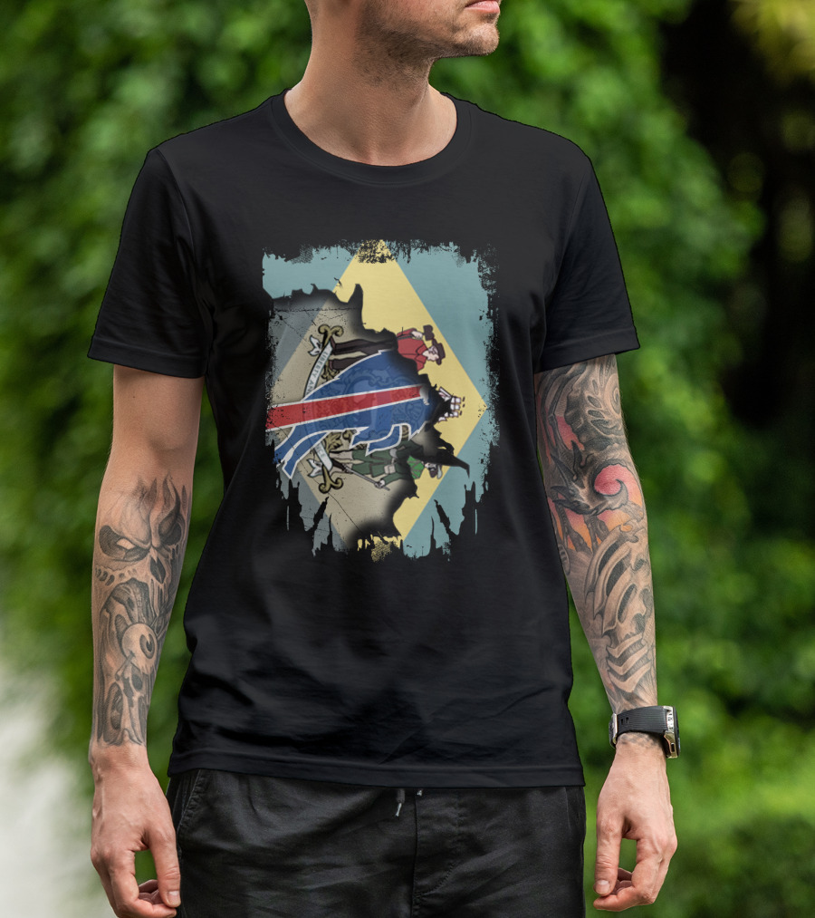 Together Delaware Flag Ripped To Reveal Bills Colors T-Shirt