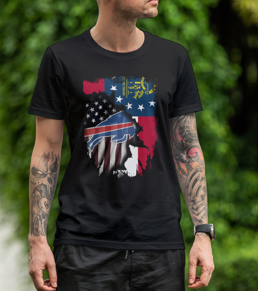 Together Georgia Flag Buffalo Bills American Flag Fusion T-Shirt