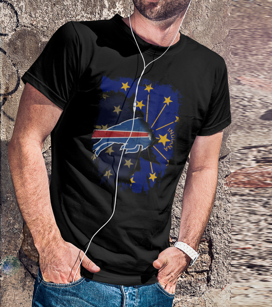 Indiana State Outline With Buffalo Bills Logo Fusion T-Shirt