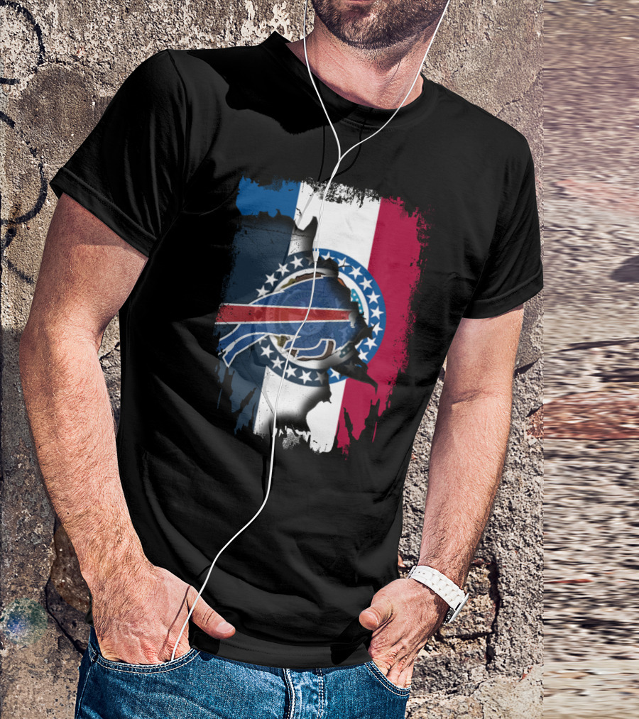 Missouri State Flag And Buffalo Bills Logo Fusion T-Shirt