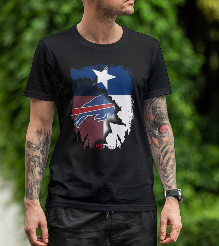 Texas And Buffalo Bills United With Lone Star Flag T-Shirt
